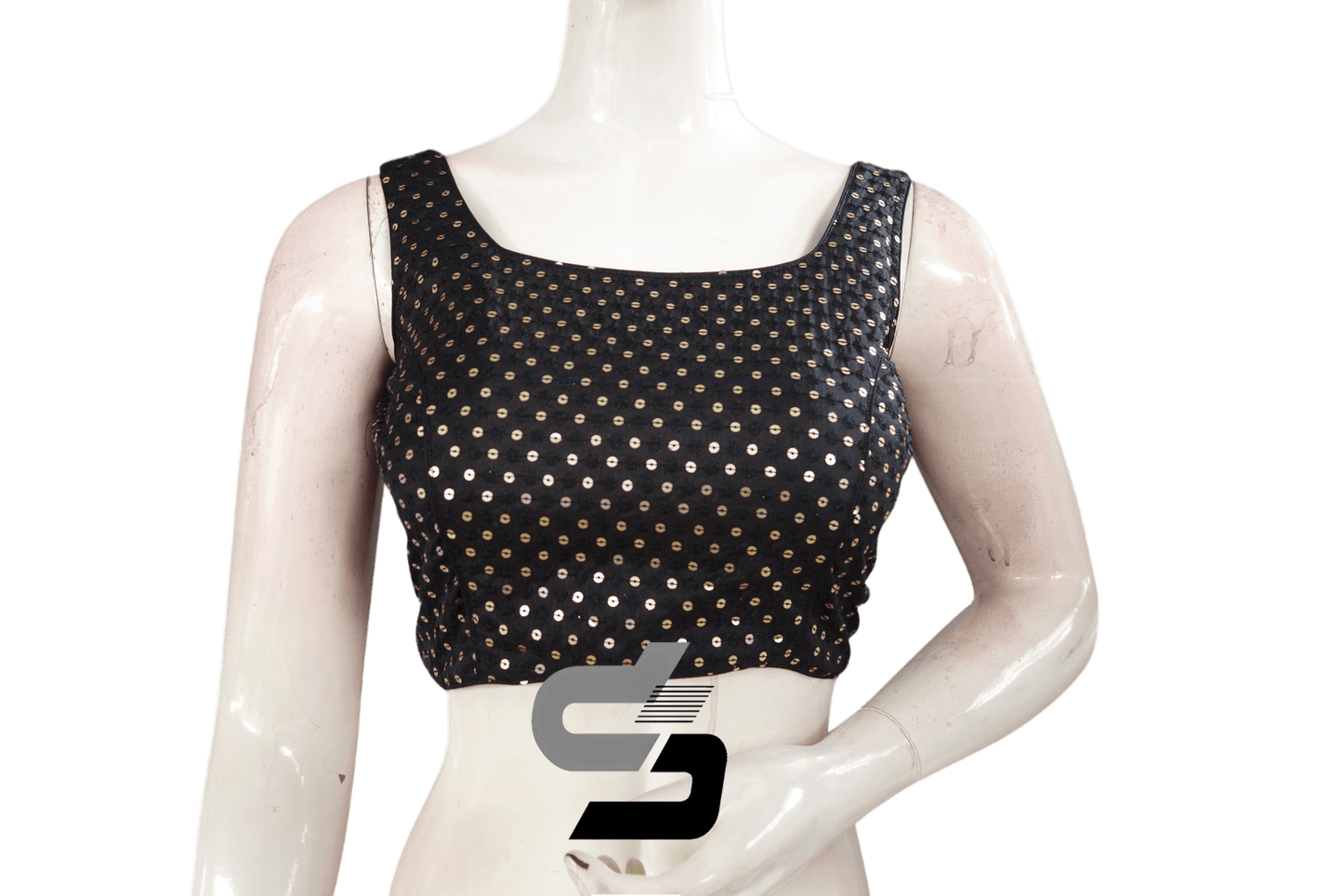 Black Color Semi Silk Sequin Designer Readymade Saree Blouse. - D3blouses
