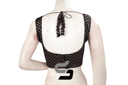 Black Color Semi Silk Sequin Designer Readymade Saree Blouse. - D3blouses