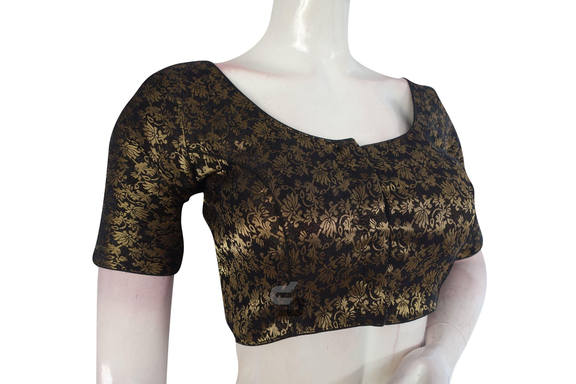 Black Color Brocade Readymade Saree Blouse - D3blouses