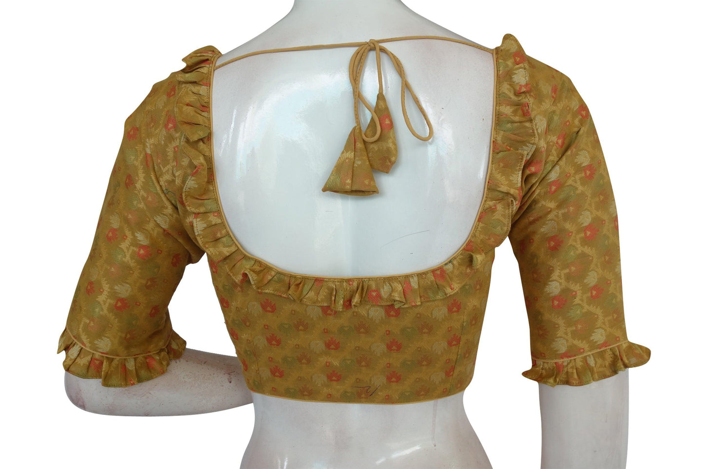 Gold Color Semi Silk Frill Work Designer Readymade Blouse