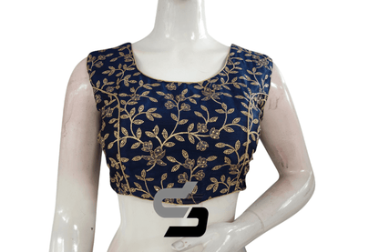 Navy Blue Color Embroidery Party Wear Readymade Blouse - D3blouses