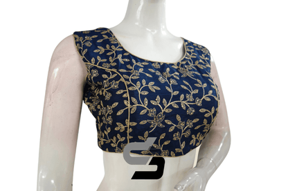 Navy Blue Color Embroidery Party Wear Readymade Blouse - D3blouses