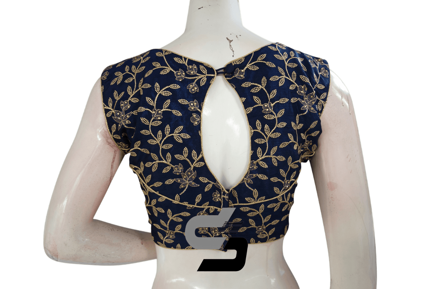 Navy Blue Color Embroidery Party Wear Readymade Blouse - D3blouses