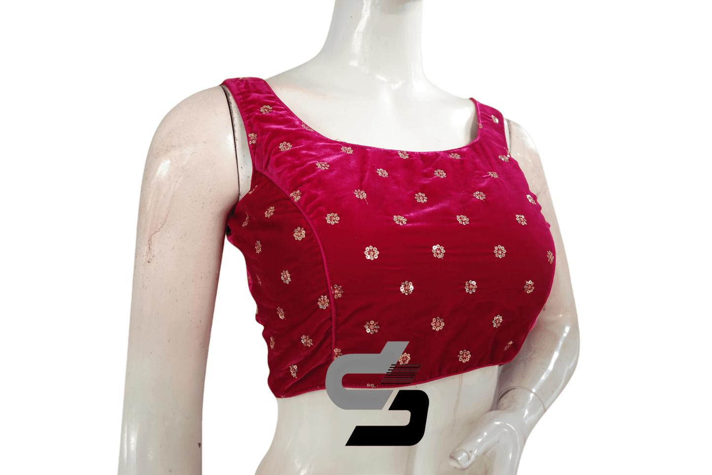 Magenta Color Designer Velvet Sequin Readymade Saree Blouse - D3blouses