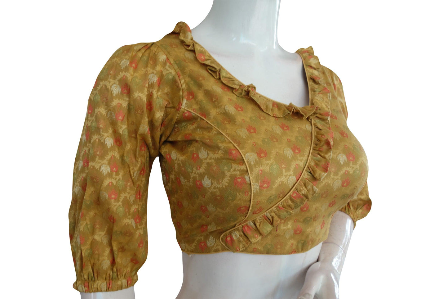 Gold Color Semi Silk Balloon Sleeves Designer Readymade Blouse