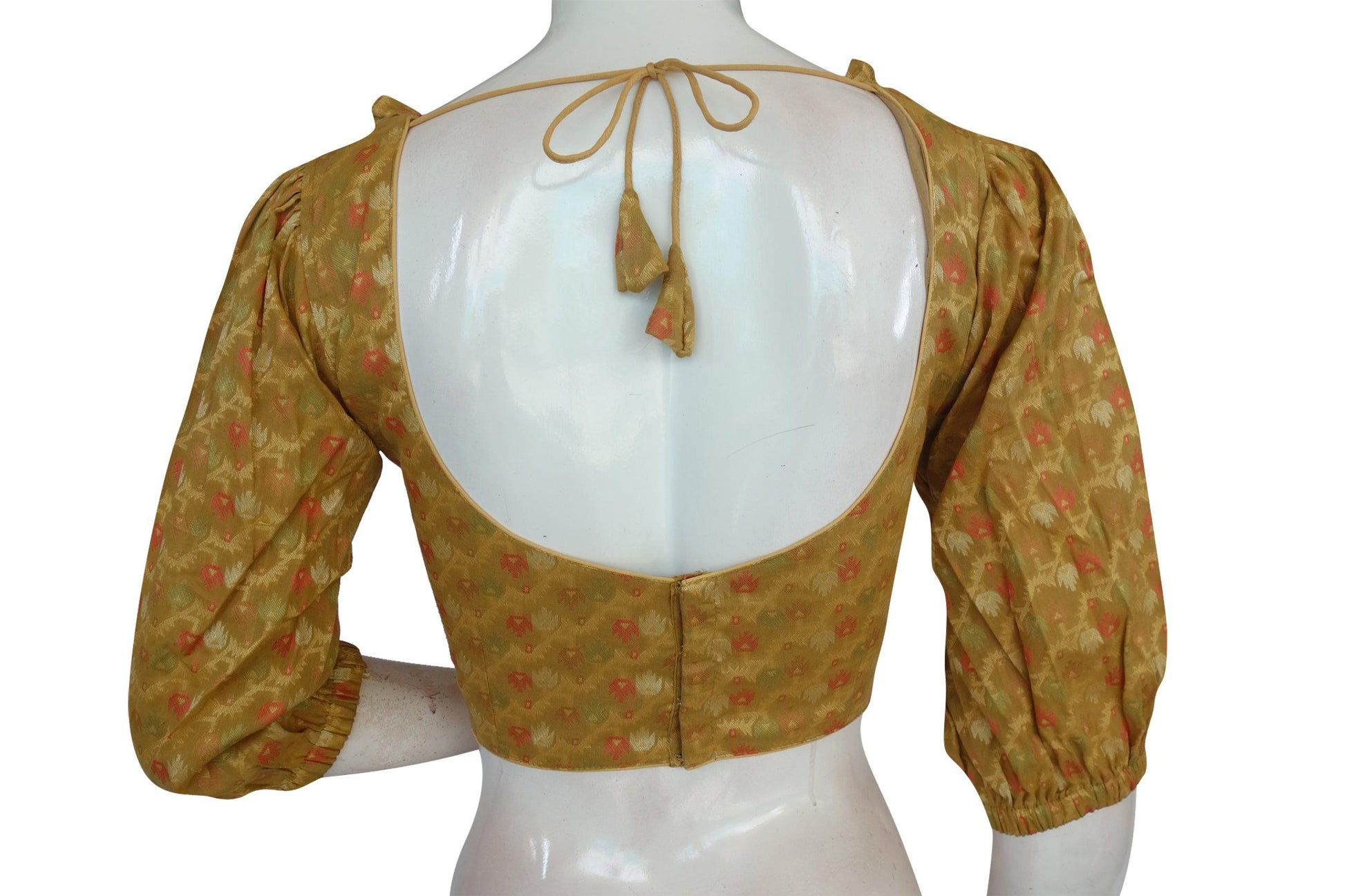 Gold Color Semi Silk Balloon Sleeves Designer Readymade Blouse