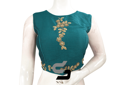 Green Designer Embroidered Party Wear Readymade Crop Top - D3blouses