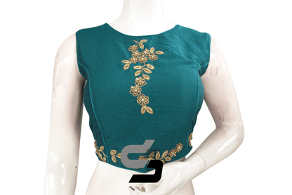 Green Designer Embroidered Party Wear Readymade Crop Top - D3blouses