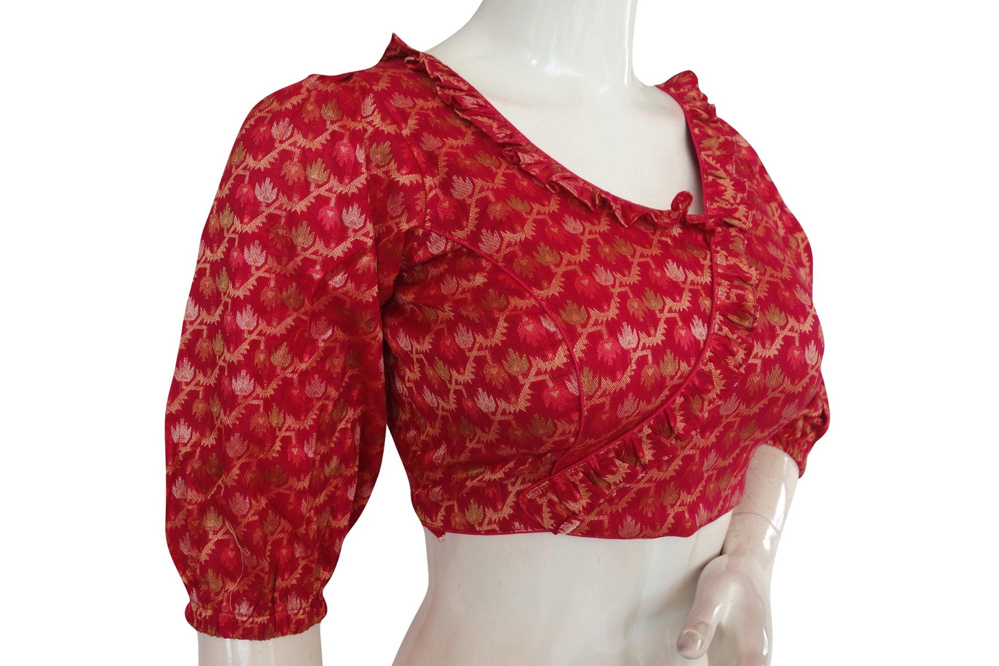 Pink Color Semi Silk Balloon Sleeves Designer Readymade Blouse