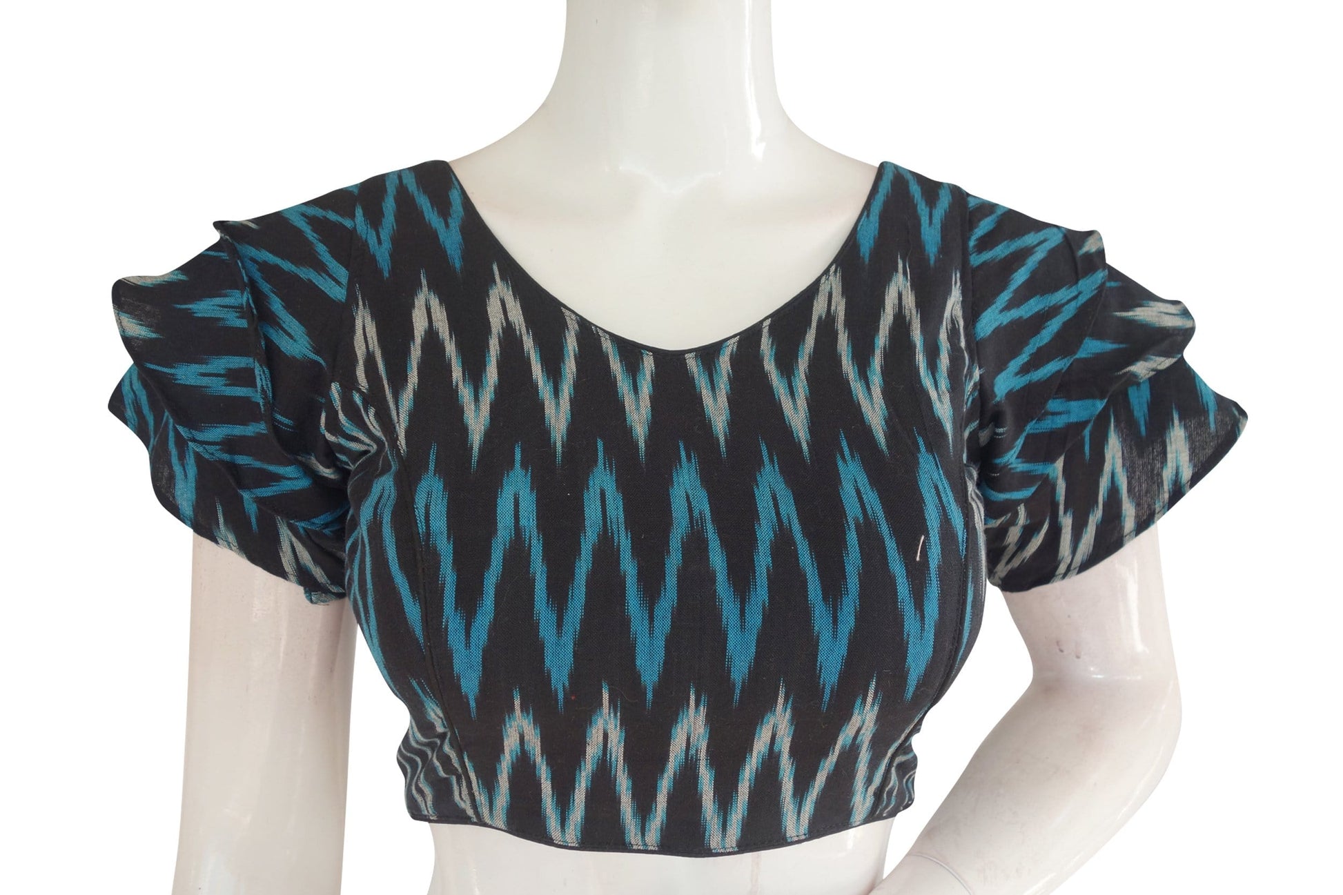 color ikkat readymade saree blouse with ruffle sleeve 5