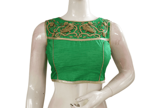 Green Color Embroidery Party Wear Readymade Blouse - D3blouses