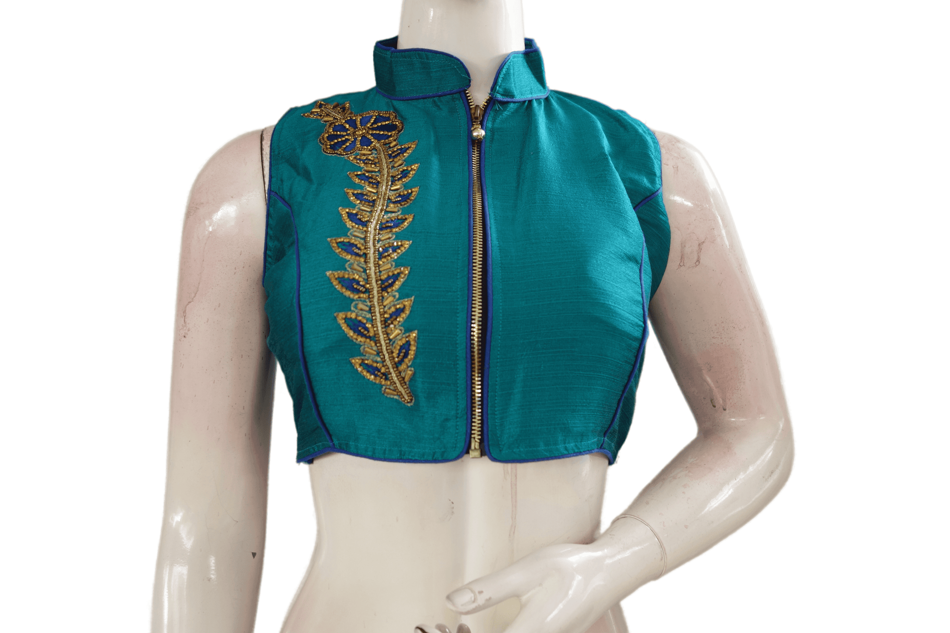 Teal Blue Color Embroidery Party Wear Readymade Blouse - D3blouses
