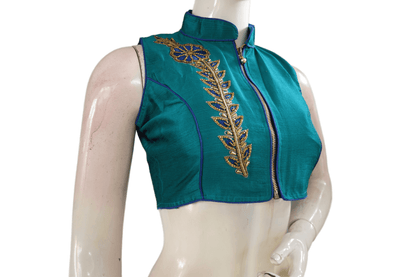 Teal Blue Color Embroidery Party Wear Readymade Blouse - D3blouses
