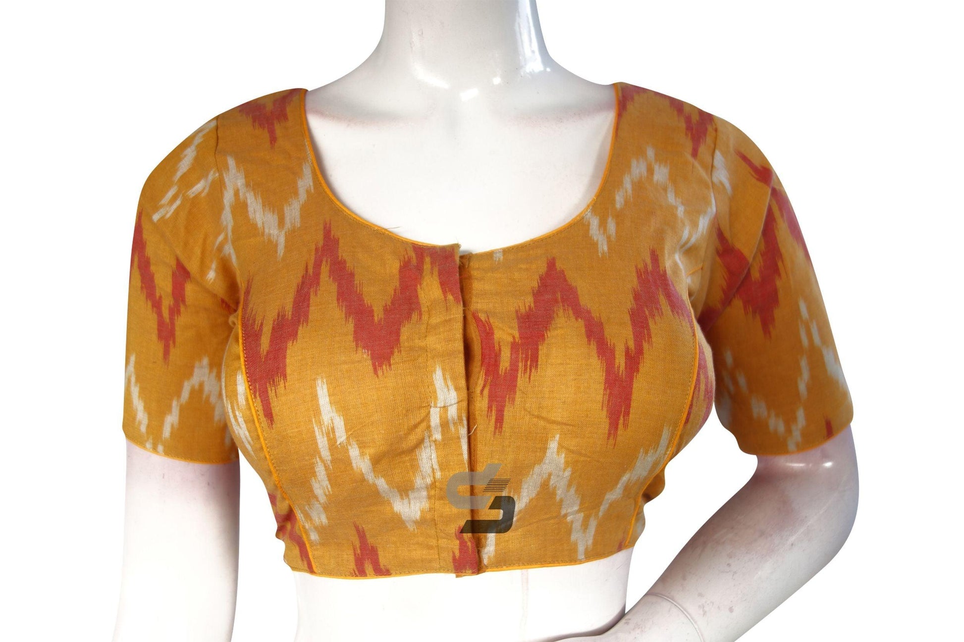 Mustard Yellow Color Ikkat Cotton Readymade Saree Blouse - D3blouses