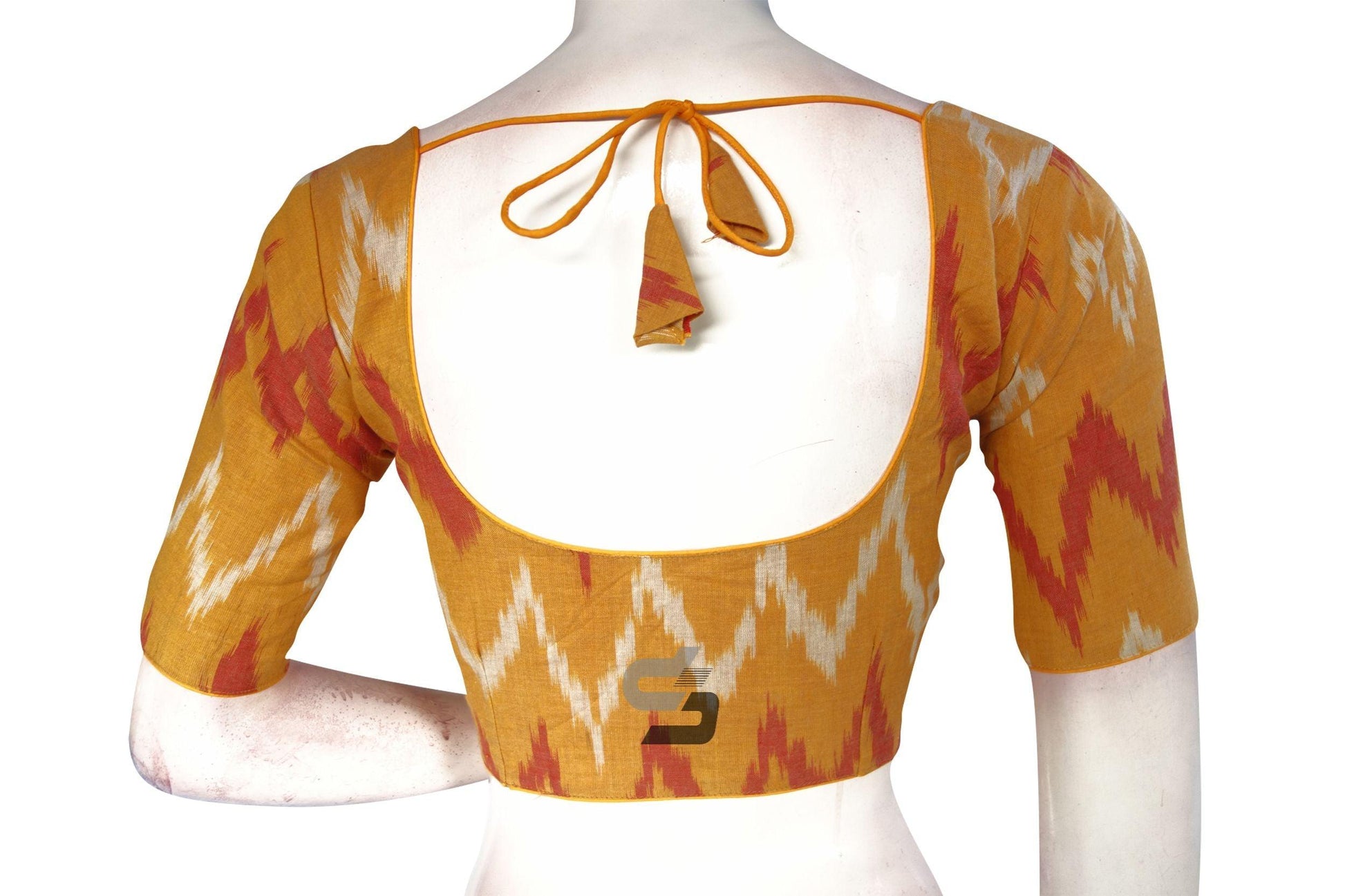 Mustard Yellow Color Ikkat Cotton Readymade Saree Blouse - D3blouses