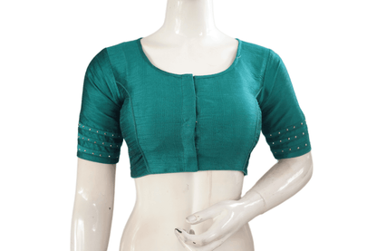 Teal Color Designer Party Wear Readymade Blouse With designer back neck - D3blouses
