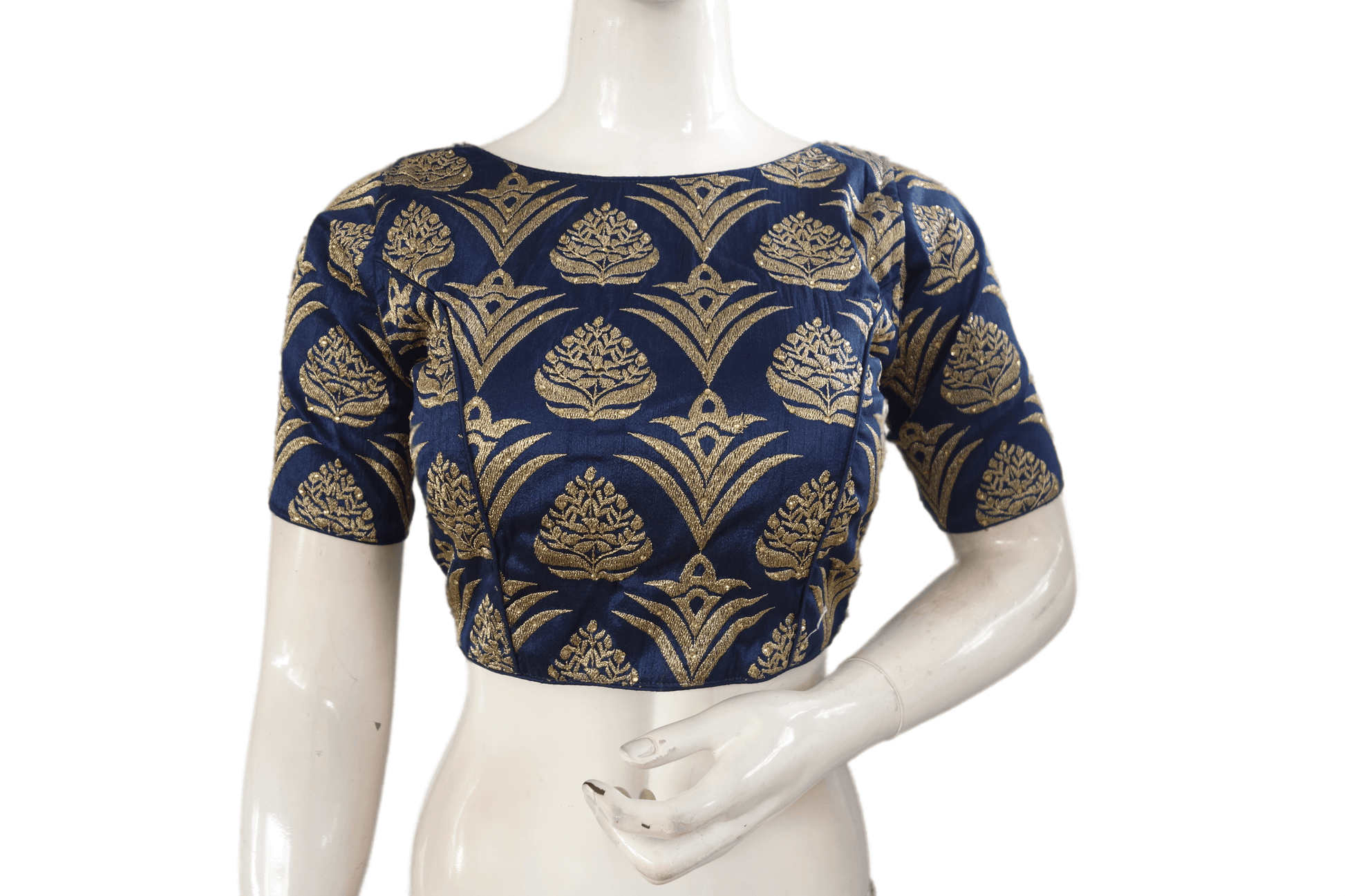 Navy Blue Color Boat Neck Designer Party Wear Readymade Blouse - D3blouses