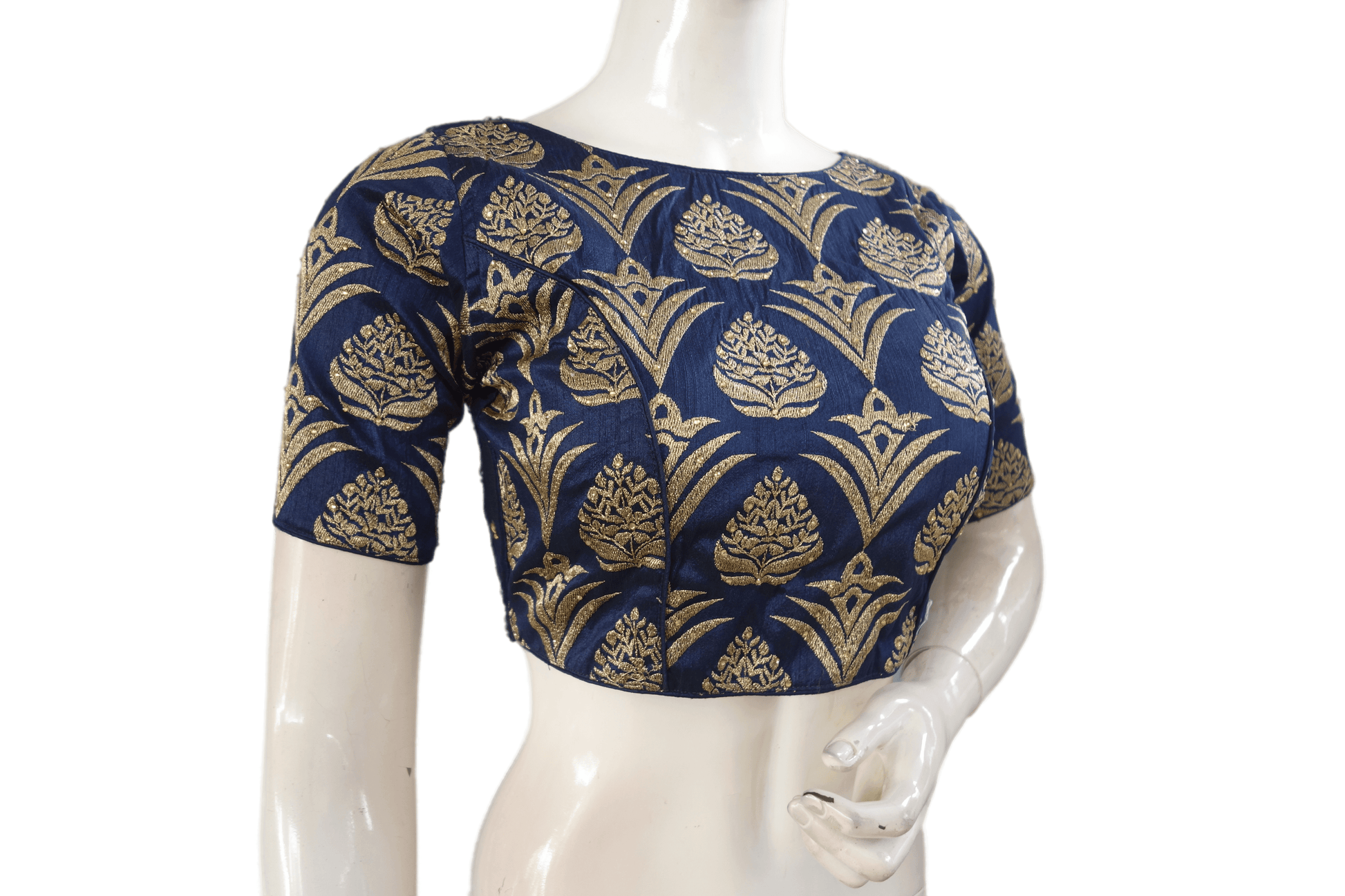Navy Blue Color Boat Neck Designer Party Wear Readymade Blouse - D3blouses