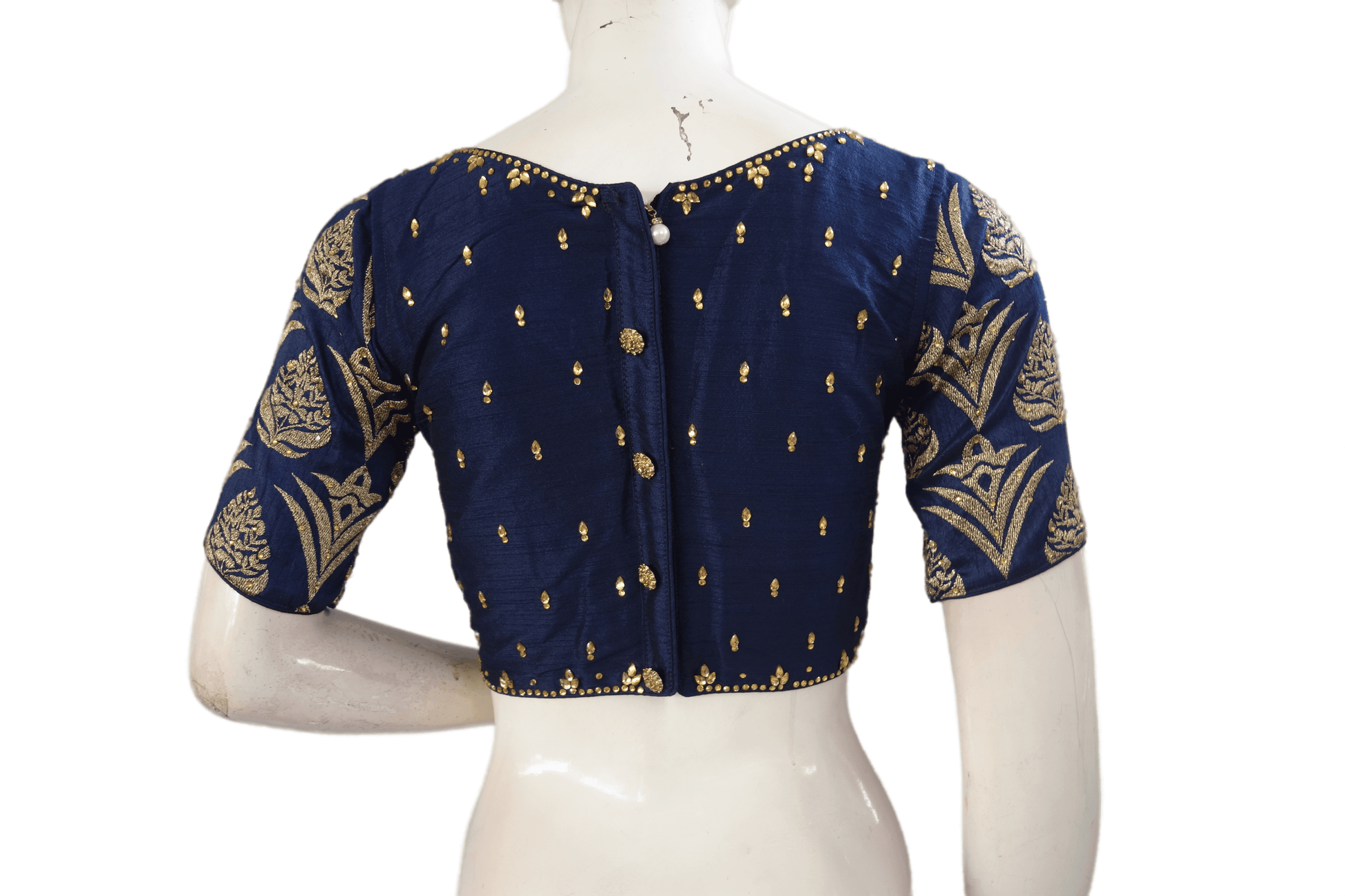 Navy Blue Color Boat Neck Designer Party Wear Readymade Blouse - D3blouses