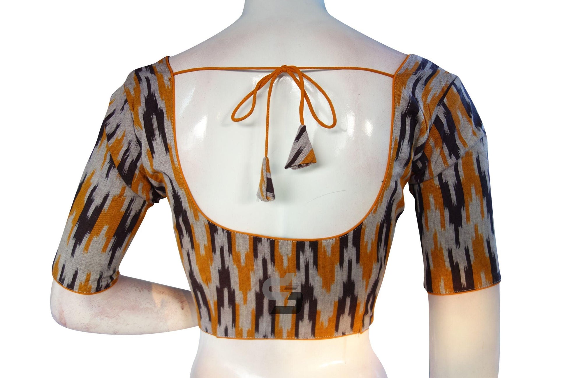 Mustard Yellow Color Ikkat Cotton Readymade Saree Blouse - D3blouses