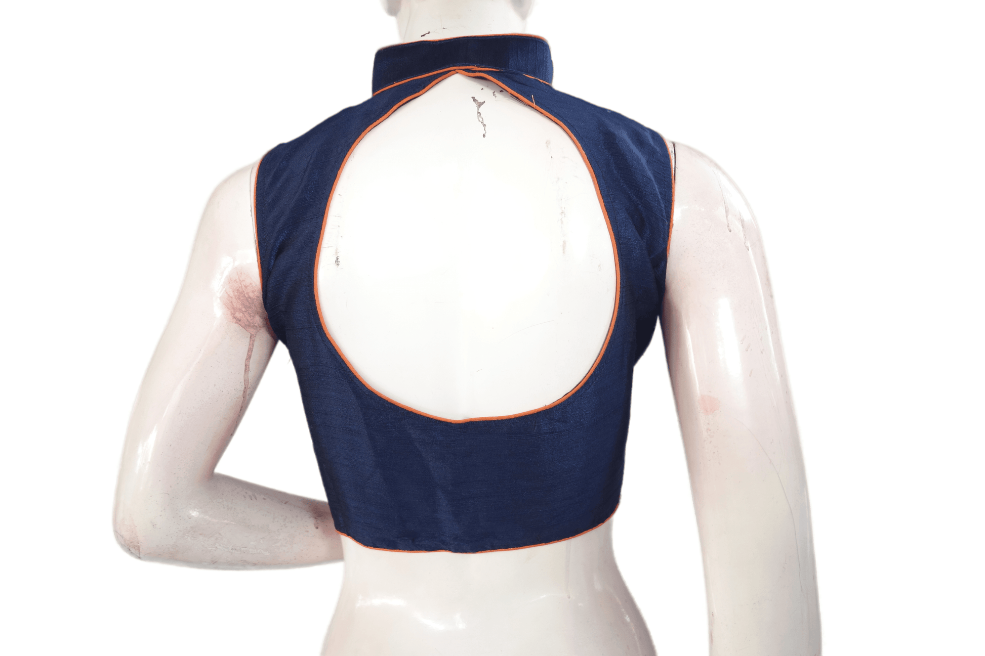 Navy Blue Color Designer Party Wear Readymade Blouse With Collar Neck - D3blouses