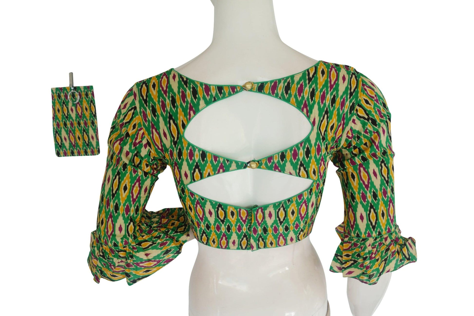 copy of cotton printed designer readymade blouse with matching mask