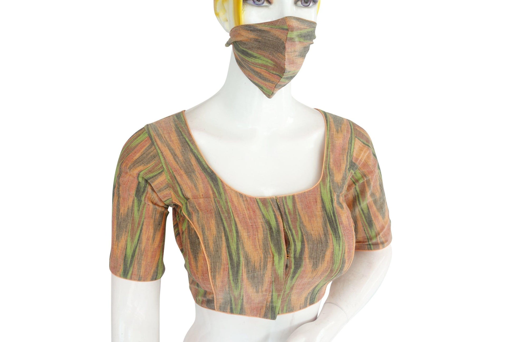 ikkat readymade saree blouse with matching mask