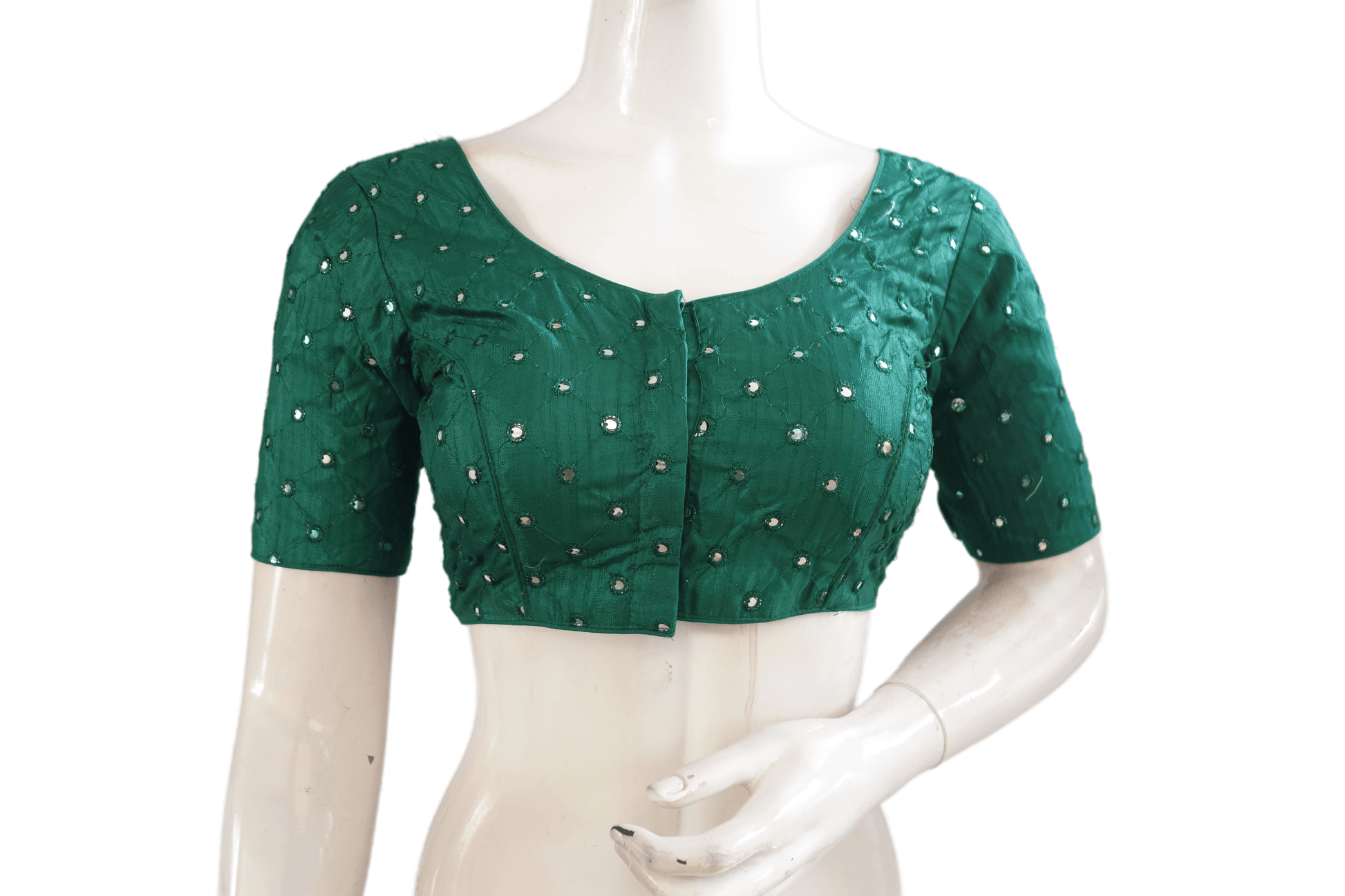 Green Color Georgette Foil Mirror Designer Readymade Saree Blouse - D3blouses