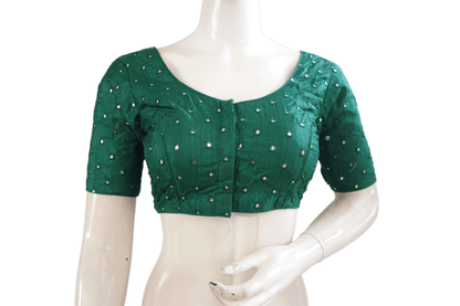 Green Color Georgette Foil Mirror Designer Readymade Saree Blouse - D3blouses