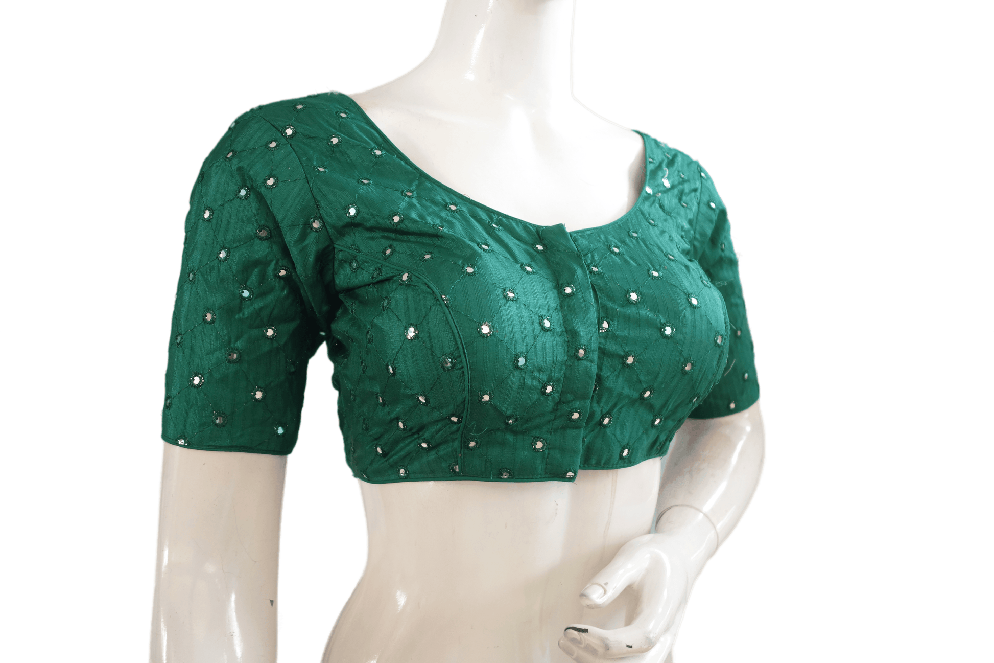 Green Color Georgette Foil Mirror Designer Readymade Saree Blouse - D3blouses