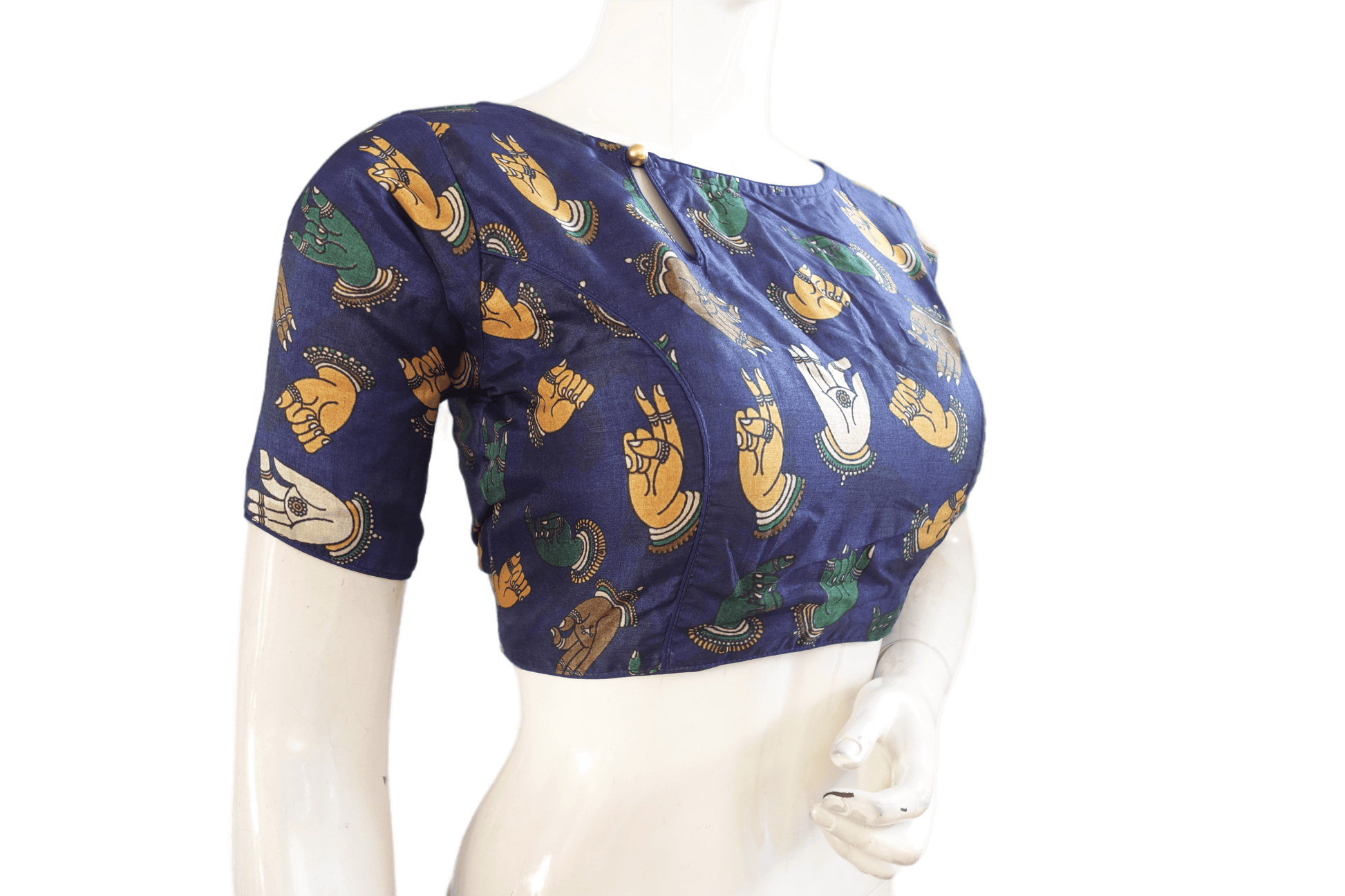 Printed Silk Boat neck Designer Readymade Blouse - D3blouses
