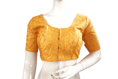 Mustard Orange Color Semi silk Embroidery Party Wear Readymade Blouse - D3blouses