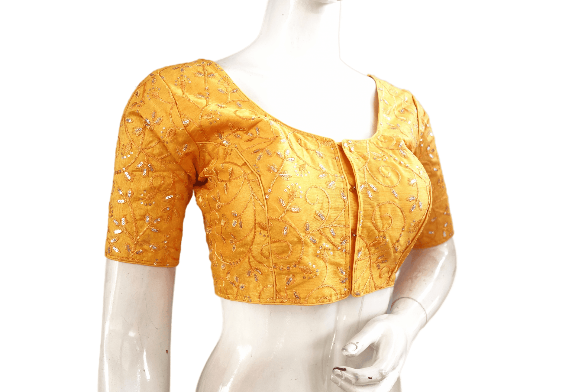 Mustard Orange Color Semi silk Embroidery Party Wear Readymade Blouse - D3blouses