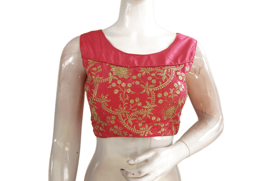 Peach Pink Color Embroidery Party Wear Readymade Blouse - D3blouses