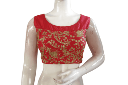 Pinkish Red Color Embroidery Party Wear Readymade Blouse - D3blouses