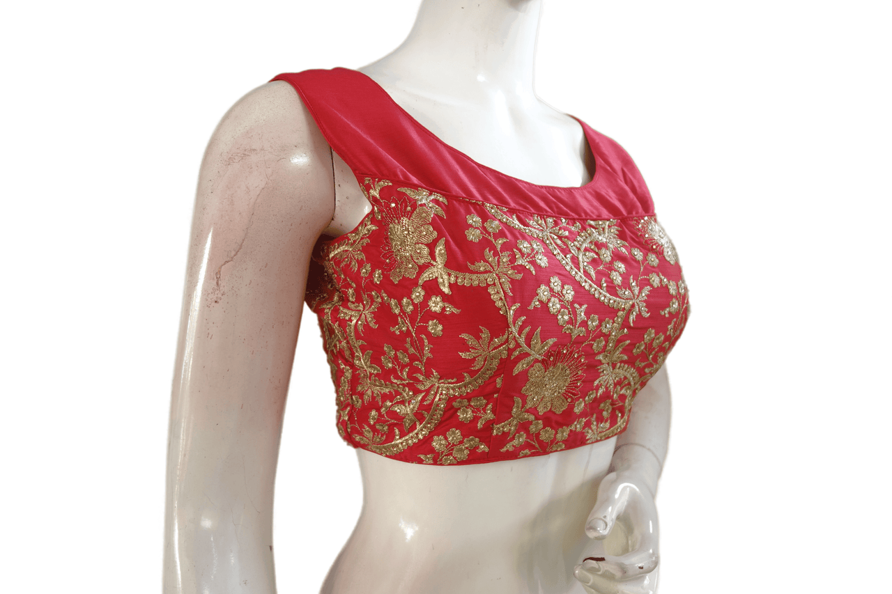 Pinkish Red Color Embroidery Party Wear Readymade Blouse - D3blouses