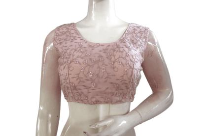 Pink Color Netted Designer Embroidery Saree Readymade Blouse - D3blouses