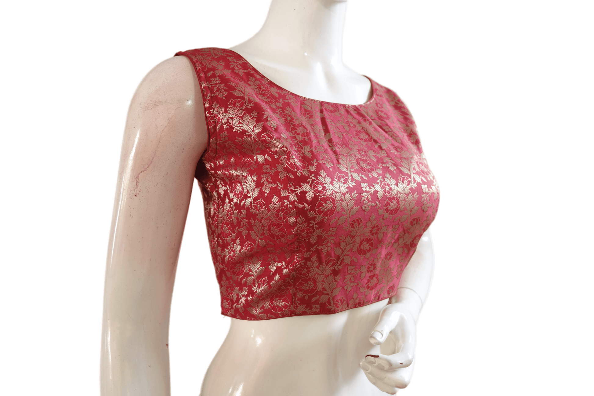 Maroon Color Banaras Brocade Boat Neck Readymade blouse - D3blouses