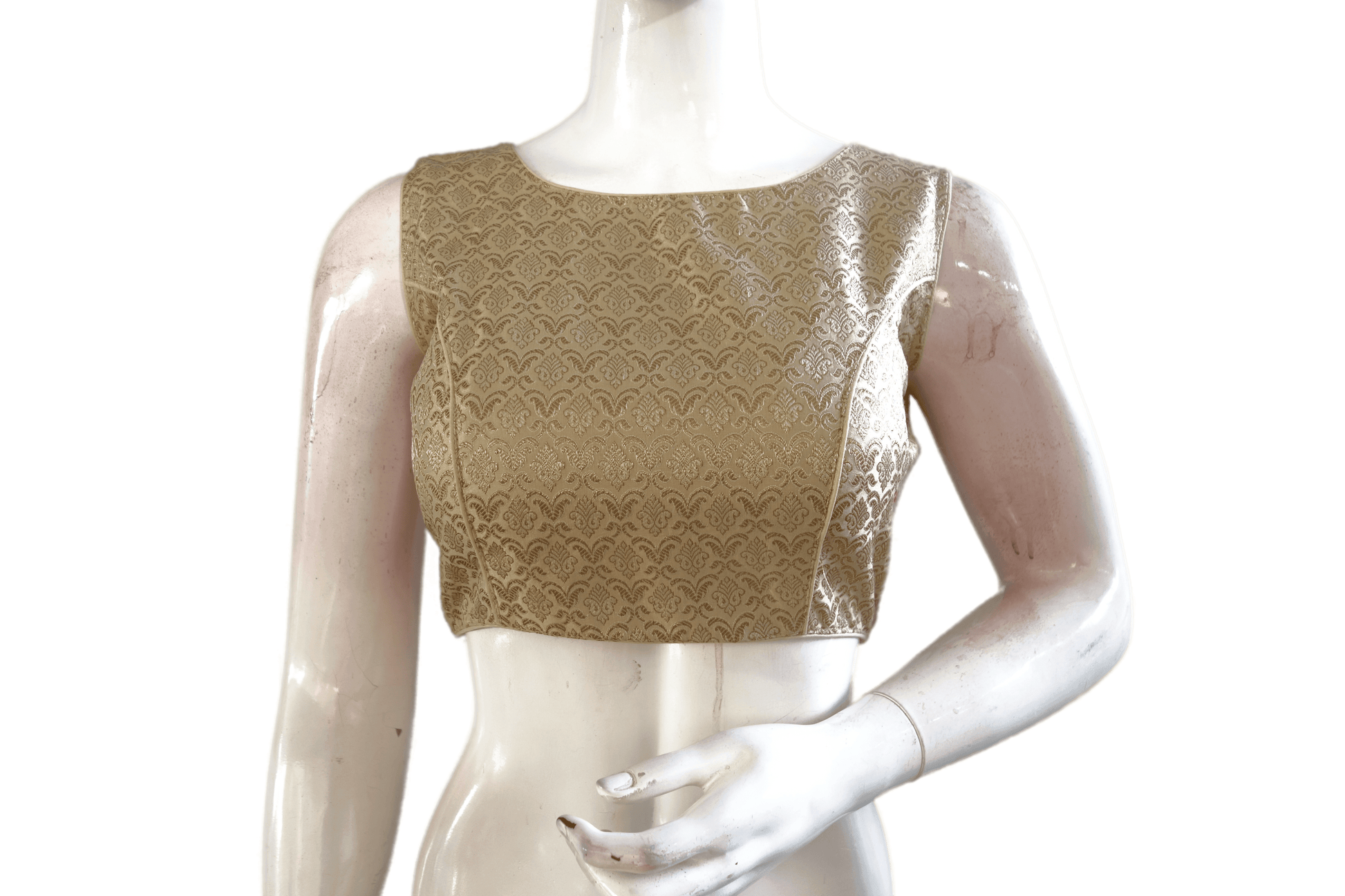 Gold Color Banaras Brocade Boat Neck Readymade blouse - D3blouses