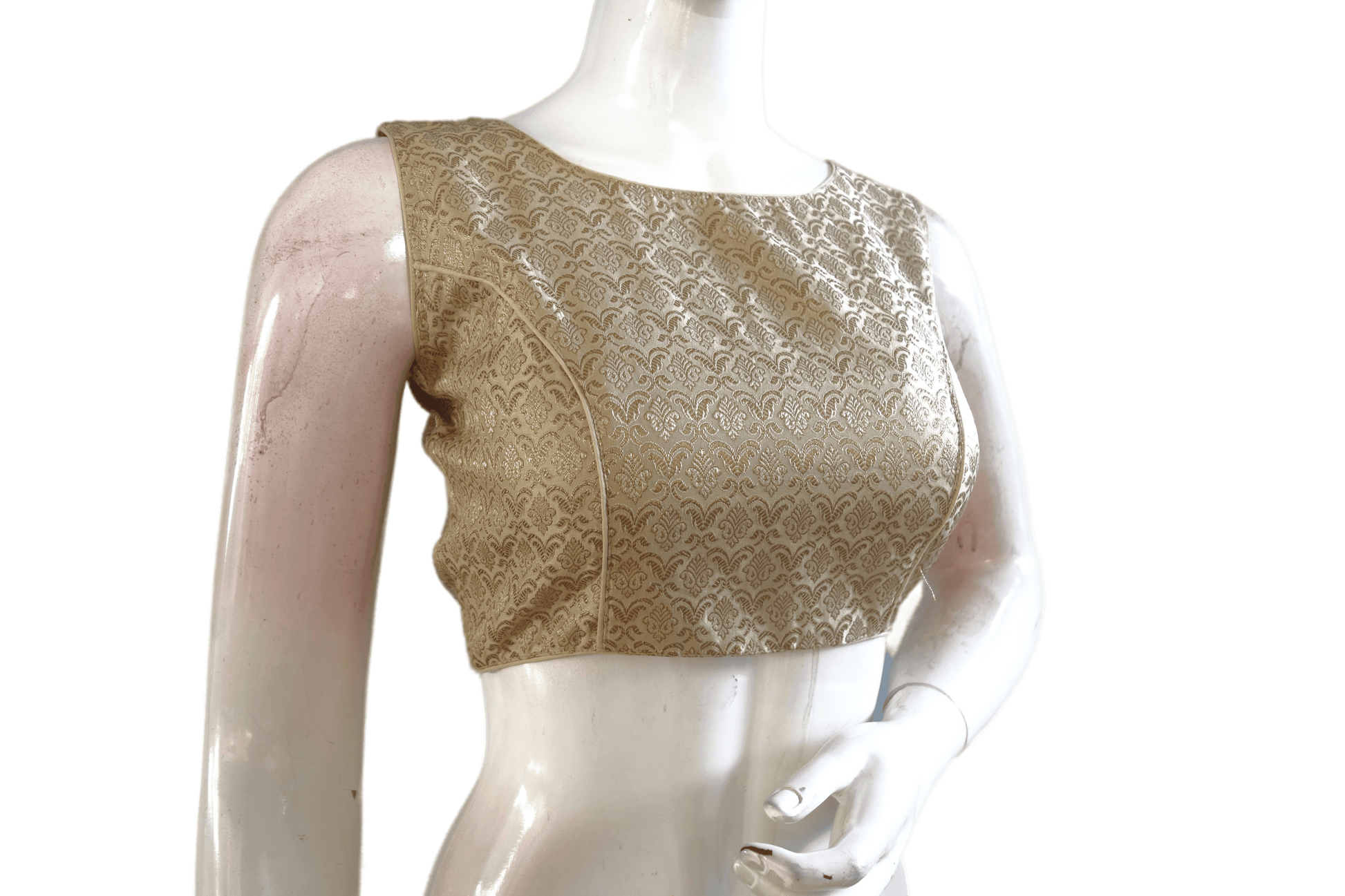 Gold Color Banaras Brocade Boat Neck Readymade blouse - D3blouses