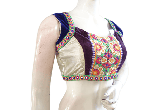 Multi Color Velvet Designer Party Wear Readymade Blouse/ Indian Crop Tops - D3blouses