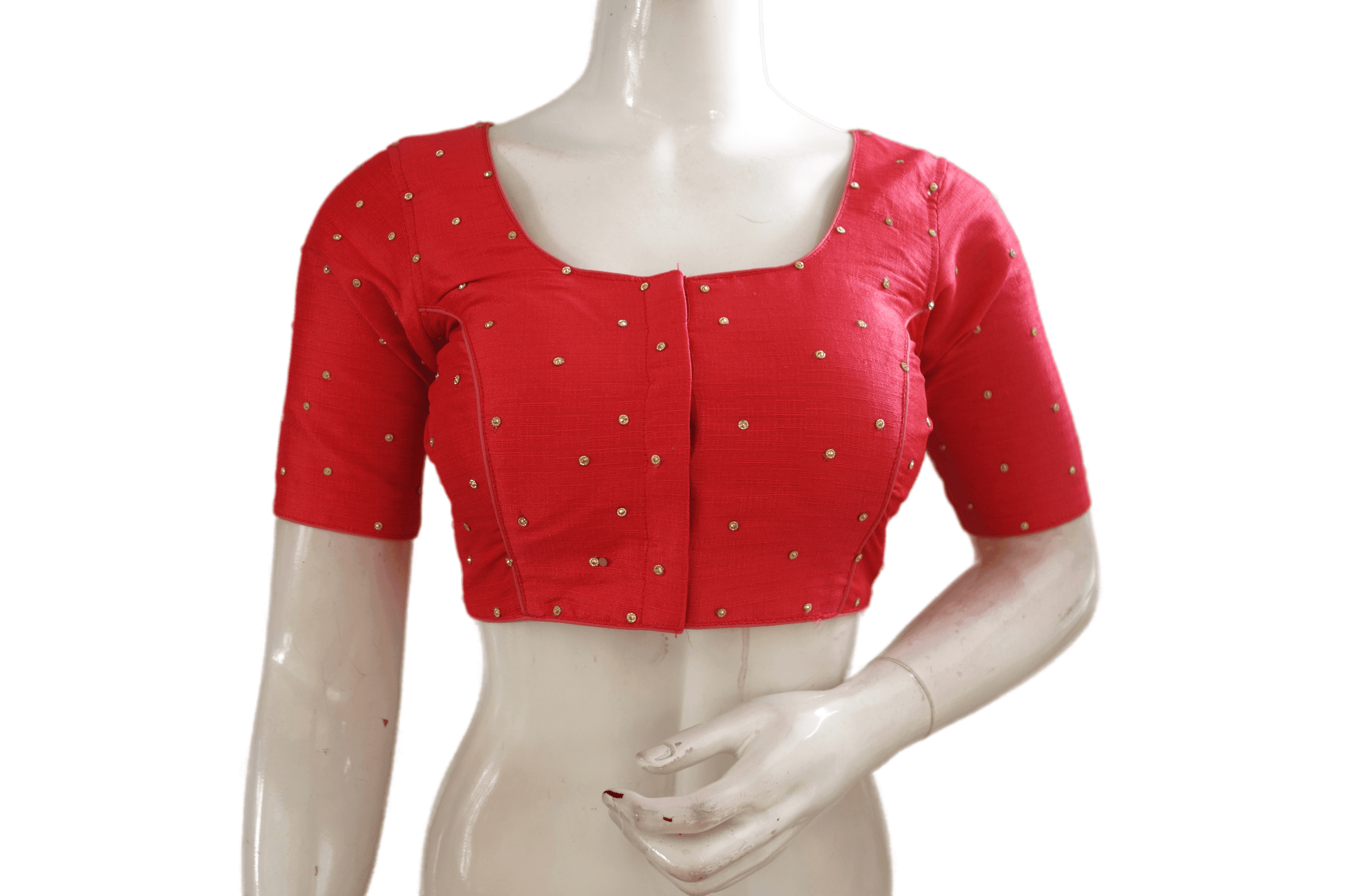 Peach Pink Color Plain Moti Stone Work Indian Saree Readymade Blouse - D3blouses