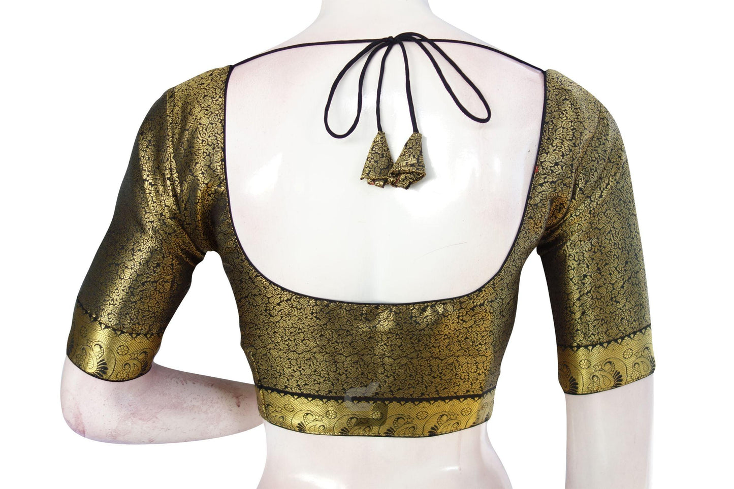 Black Color Brocade Silk Readymade Blouse With Matching Mask - D3blouses