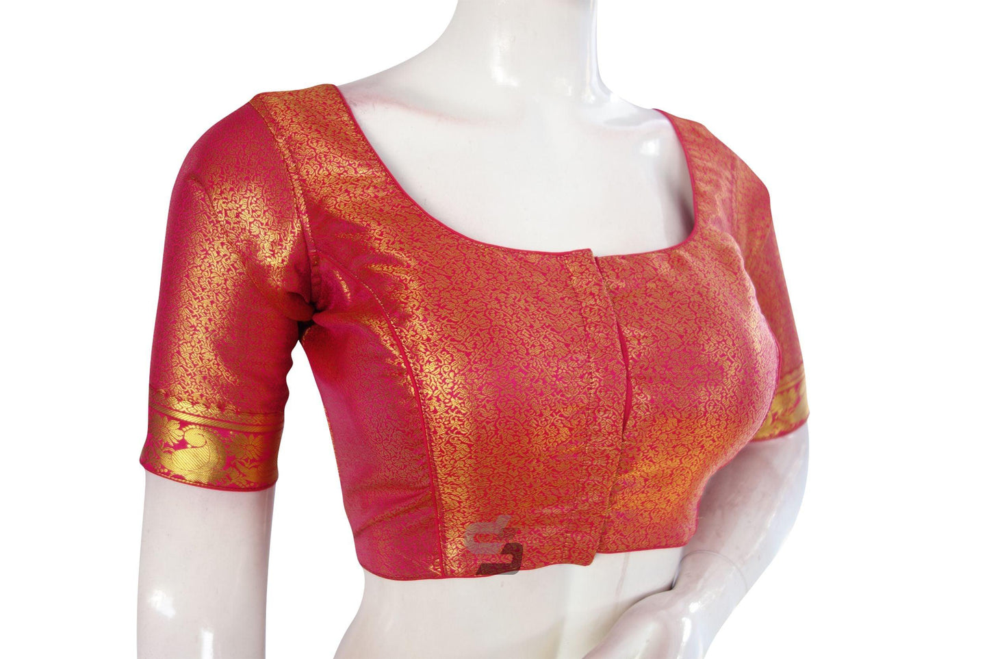 Pink Color Brocade Silk Readymade Blouse With Matching Mask - D3blouses