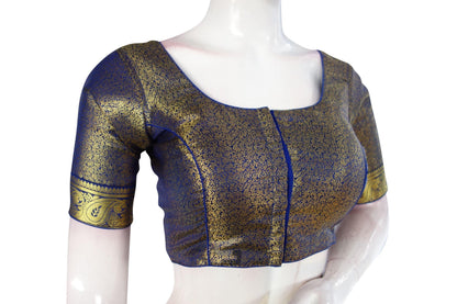 Blue Color Brocade Silk Readymade Blouse With Matching Mask - D3blouses