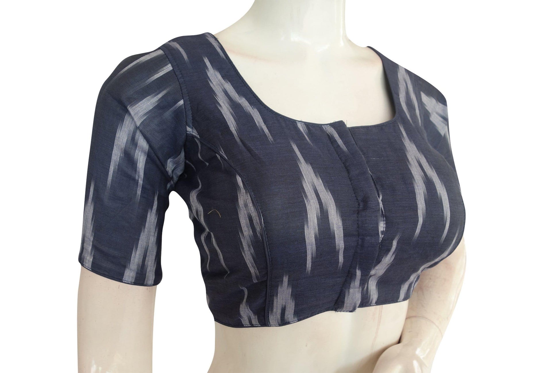 navy blue color ikkat readymade blouse with face mask