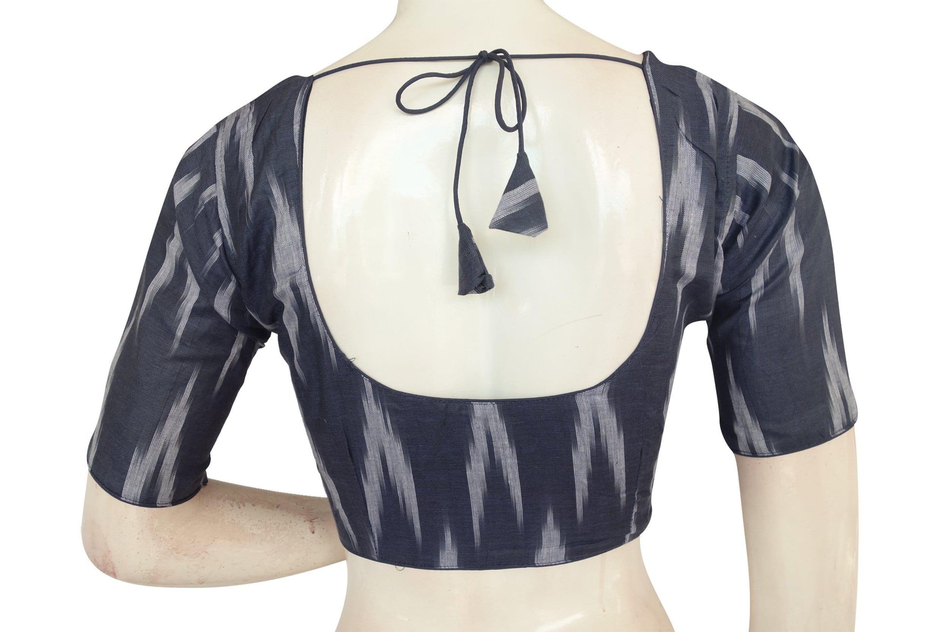 navy blue color ikkat readymade blouse with face mask