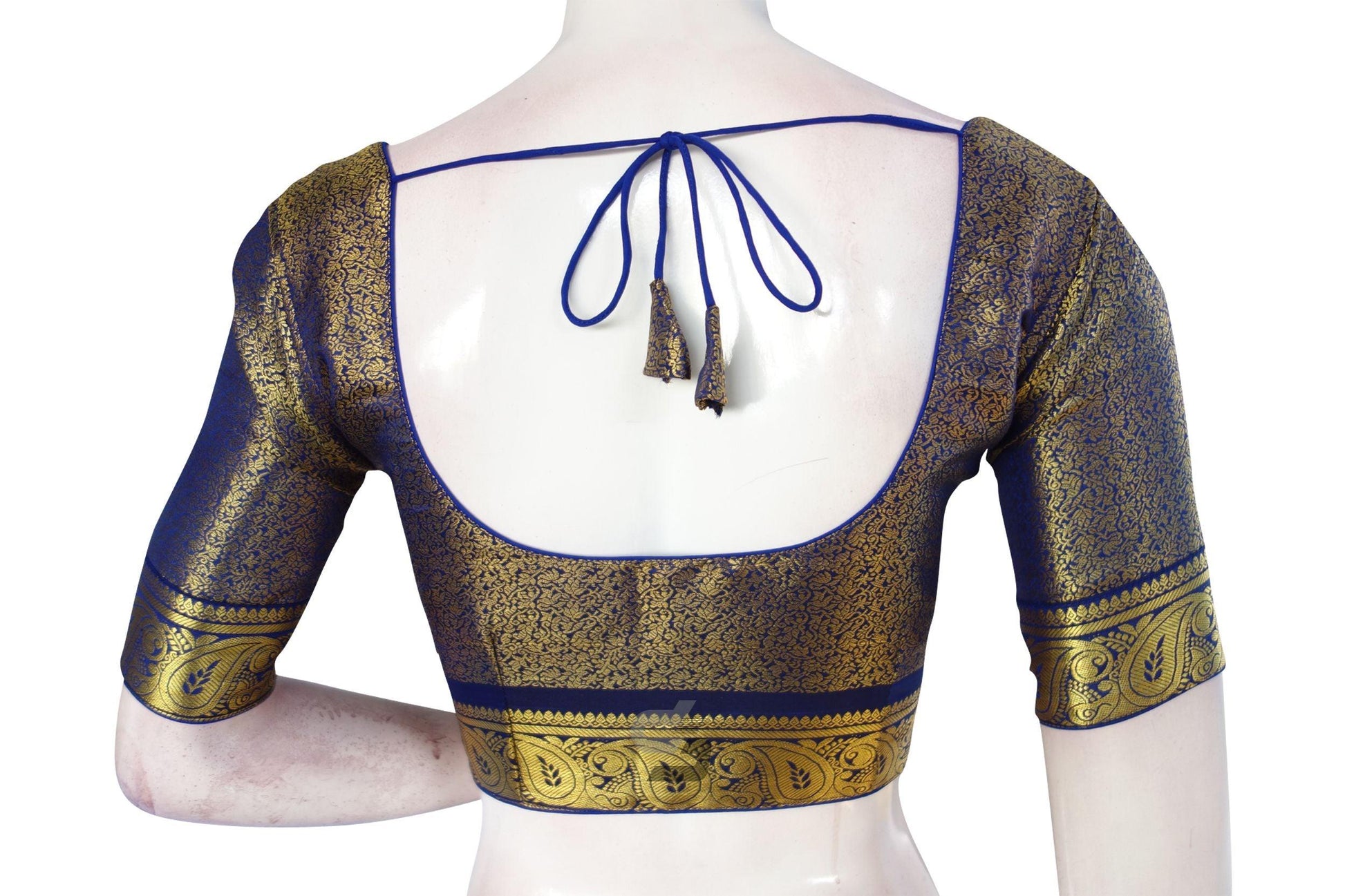 Blue Color Brocade Silk Readymade Blouse With Matching Mask - D3blouses