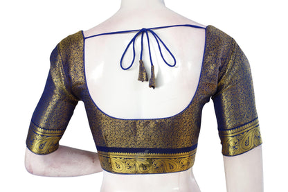 Blue Color Brocade Silk Readymade Blouse With Matching Mask - D3blouses