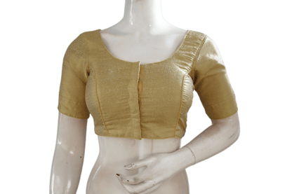 Gold Color Brocade Silk Readymade Saree Blouse With Border Sleeves - D3blouses